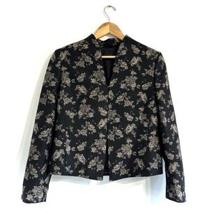 Claudia Strater Black floral blazer jacket collarless wool silk blend lined